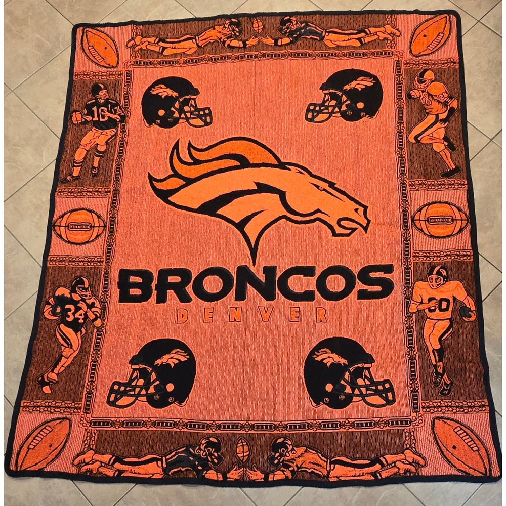 Vintage NFL Denver Broncos Large‎ Heavy Throw Blanket 74"x87"